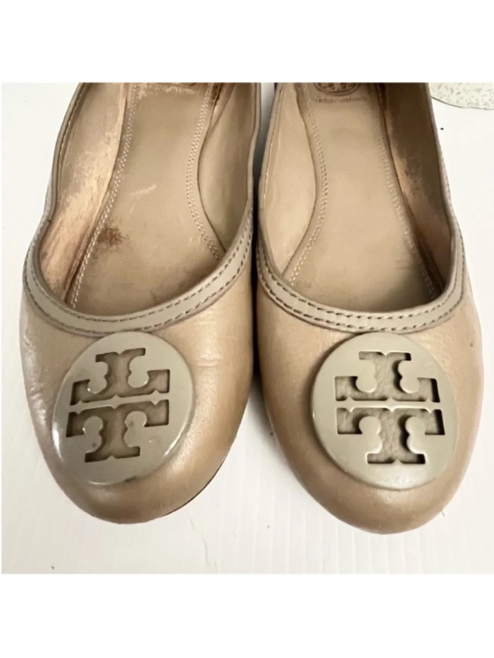 Tory Burch Taupe Leather Reva Slip On Ballet Flats Size 8